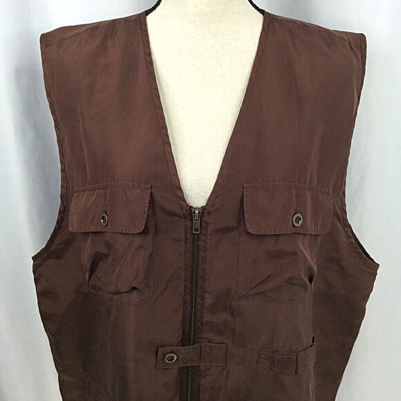 Elements for Spiegel 100% Silk Safari Cargo Vest Womens Size XL Brown Zip - Picture 5 of 7